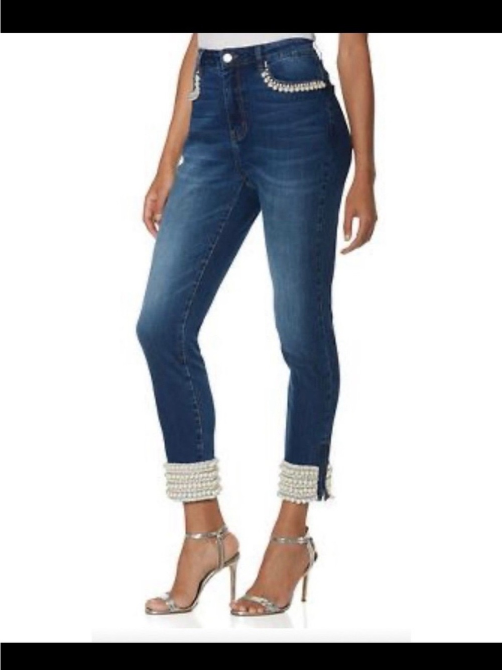 Boston Proper Jeans  , Dark Blue Pearl-Trim,Cropped
